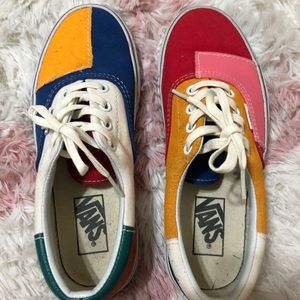 Vans Patchwork Low-Top Sneakers in Blue, Red, Pink, Yellow, Green, White